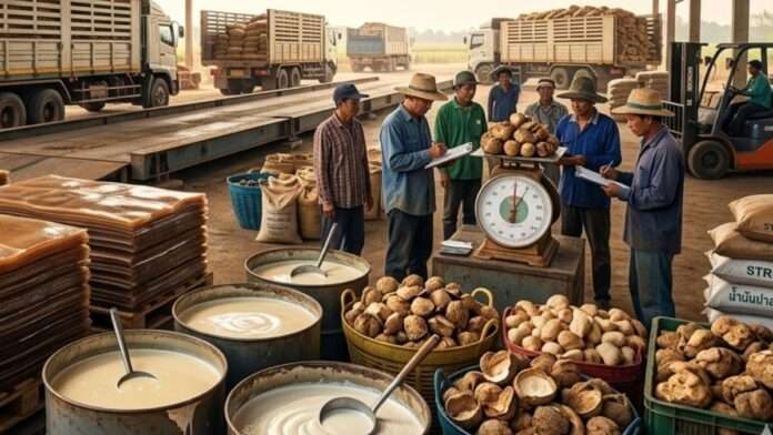 การรับซื้อและชั่งน้ำหนักยางพาราหน้าลาน